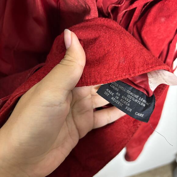 Outerbound by HMS Red Cropped Fringe Vintage Leather Jacket Sz M - Picture 10 of 16